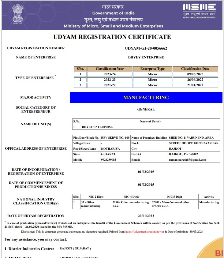 Udyam Registration Certificate - Mishva Bath